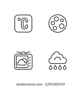 Set line Cloud with rain, Weather forecast, Celsius and Moon icon. Vector