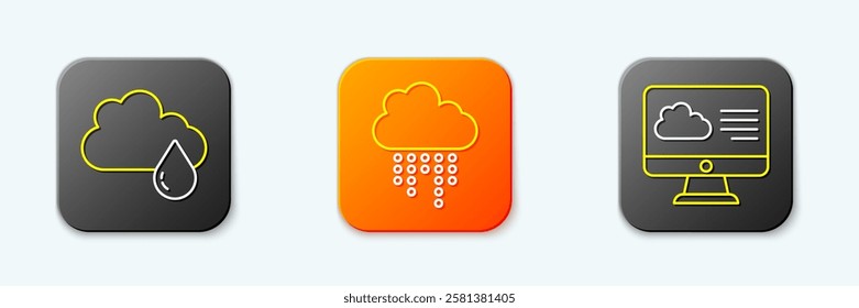 Set line Cloud with rain,  and Weather forecast icon. Vector