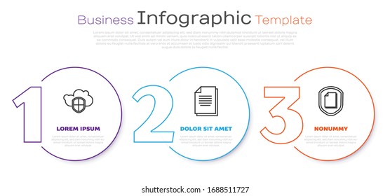 Set line Cloud and shield, Document and Document protection concept. Business infographic template. Vector