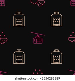 Set line Cloud with snow, Christmas sweater and Cable car on seamless pattern. Vector