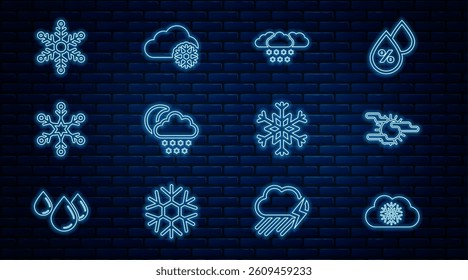 Set line Cloud with snow, Fog and sun, moon, Snowflake,  and  icon. Vector