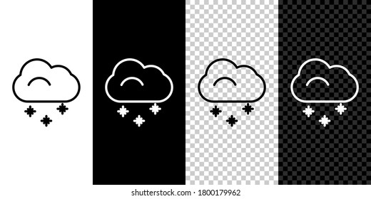 Establece la línea Nube con el icono de nieve aislado en fondo blanco y negro. Nube con copos de nieve. Icono de un solo clima. Señal de nieve. Ilustración vectorial
