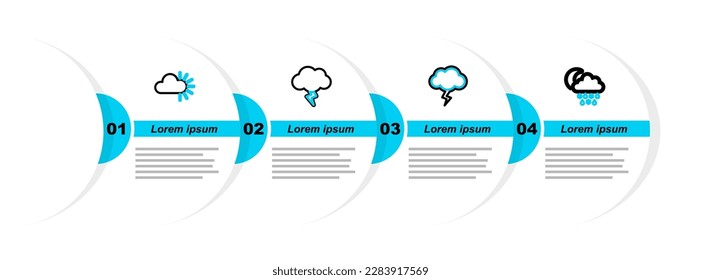 Establece la línea Nube con la nieve, la lluvia, la luna, la tormenta y el icono de nubes. Vector