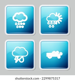 Set line Cloud with snow and rain, Cloudy sun, lightning and Wind icon. Vector