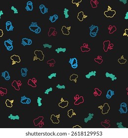 Set line Cloud with snow, rain, moon, Wind and, Storm and lightning on seamless pattern. Vector
