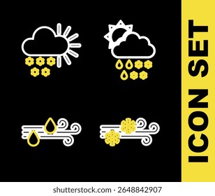Set line Cloud with snow, rain, sun, Wind and,  and Cloudy icon. Vector