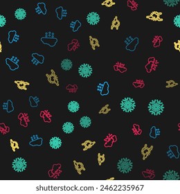 Set line Cloud with snow, Snowflake, Fog and sun and  on seamless pattern. Vector