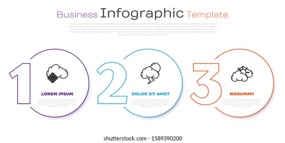 Set line Cloud with snow, Storm and Sun and cloud weather. Business infographic template. Vector