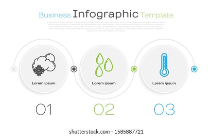 Set line Cloud with snow and sun, Water drop and Thermometer. Business infographic template. Vector