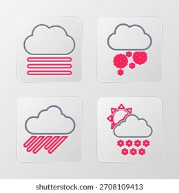 Set line Cloud with snow and sun, rain,  and Fog cloud icon. Vector