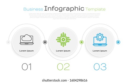 Set line Cloud technology data transfer and storage, Processor and Laptop and gear. Business infographic template. Vector