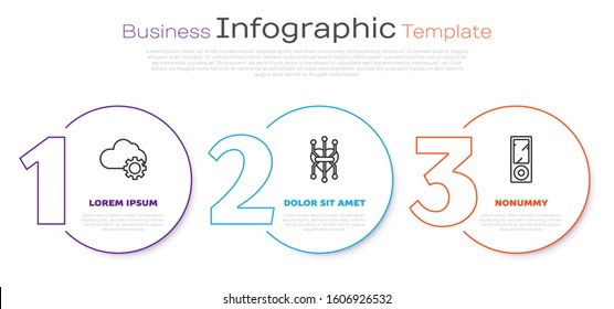 Set line Cloud technology data transfer and storage, Processor and Music player. Business infographic template. Vector