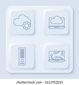 Set line Cloud technology data transfer and storage, Cloud technology data transfer and storage, Video game console and Laptop. White square button. Vector