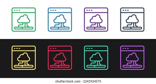 Set line Cloud technology data transfer and storage icon isolated on black and white background.  Vector