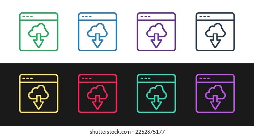 Set line Cloud technology data transfer and storage icon isolated on black and white background.  Vector