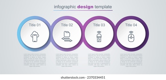 Set line Cloud technology data, Transfer files, Usb wireless adapter and Wireless computer mouse. Business infographic template. Vector