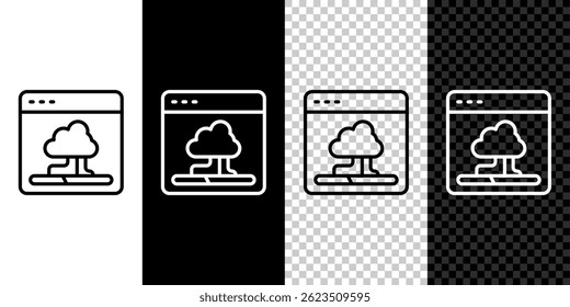 Set line Cloud technology data transfer and storage icon isolated on black and white, transparent background.  Vector
