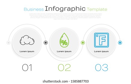 Set line Cloud, Water drop percentage and Fahrenheit. Business infographic template. Vector