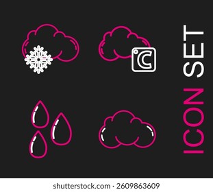 Set line Cloud, Water drop, Celsius and cloud and with snow icon. Vector