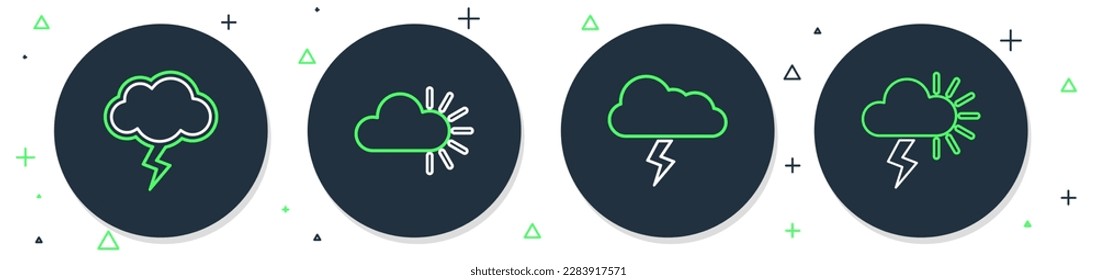 Set line Cloudy, Storm,  and  icon. Vector