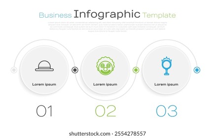 Set line Clown hat, head and Circus fire hoop. Business infographic template. Vector