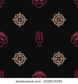 Set line Clown head, Target sport and Ice cream on seamless pattern. Vector