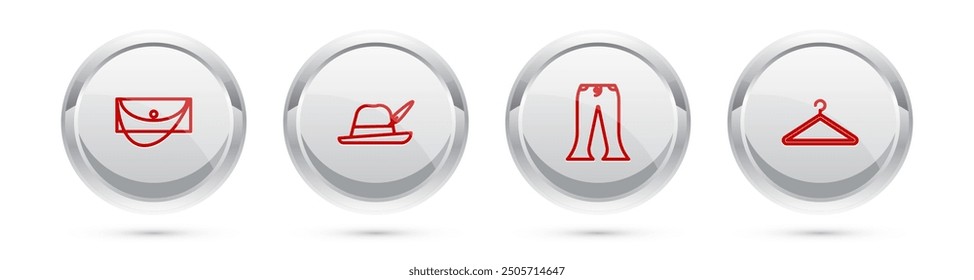 Set line Clutch bag, Oktoberfest hat, Pants and Hanger wardrobe. Silver circle button. Vector