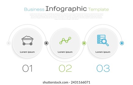 Set line Coal mine trolley, Graph chart infographic and Server. Business infographic template. Vector