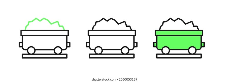 Set line Coal train wagon icon isolated on white background. Rail transportation.  Vector