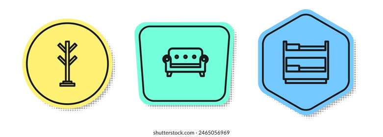 Set line Coat stand, Sofa and Bunk bed. Colored shapes. Vector