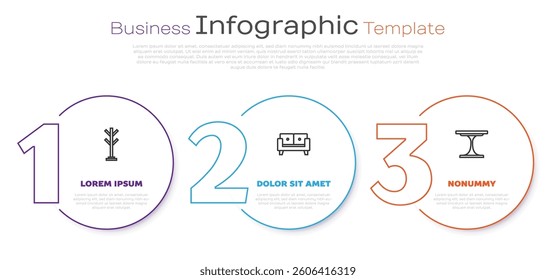Set line Coat stand, Sofa and Round table. Business infographic template. Vector