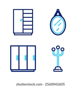 Set line Coat stand, Wardrobe, Mirror and  icon. Vector