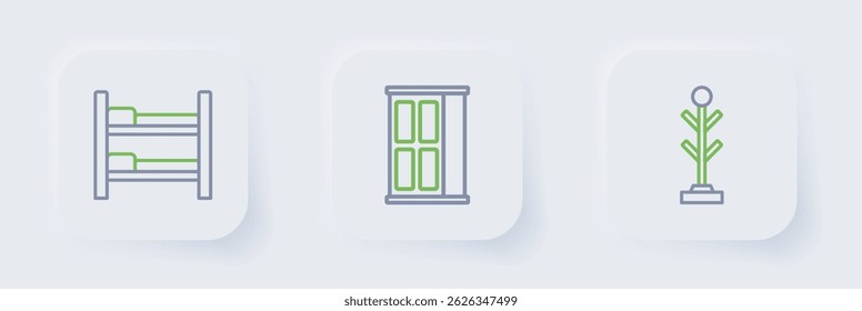 Set line Coat stand, Wardrobe and Bunk bed icon. Vector