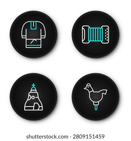 Set line Cockerel lollipop, The Tsar bell, Accordion and Kosovorotka icon. Vector