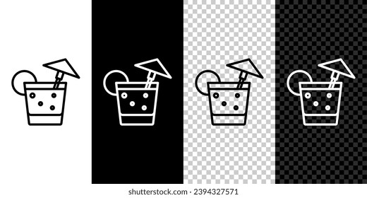 Set line Cocktail and alcohol drink with umbrella icon isolated on black and white, transparent background.  Vector