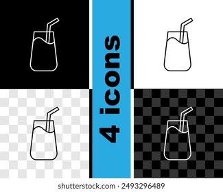 Set line Cocktail and alcohol drink icon isolated on black and white, transparent background.  Vector
