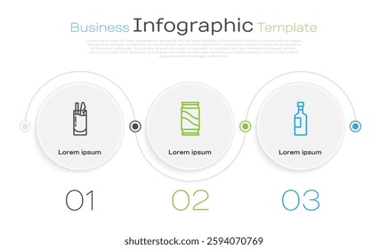 Set line Cocktail Bloody Mary, Beer can and Wine bottle. Business infographic template. Vector