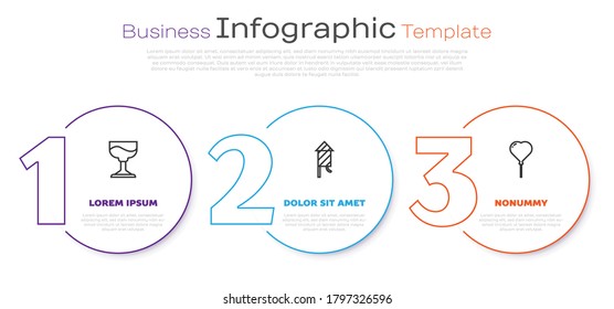 Set line Cocktail, Firework rocket and Balloon in form of heart. Business infographic template. Vector