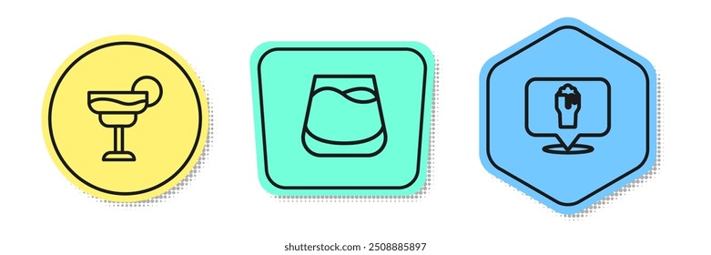 Set line Cocktail, Glass of whiskey and Alcohol or beer bar location. Colored shapes. Vector