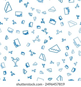 Set line Cocktail, Stairs and Smart Tv on seamless pattern. Vector