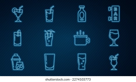 Set line Cocktail, Wine glass, Alcohol drink Rum, Bloody Mary, Coffee cup and  icon. Vector