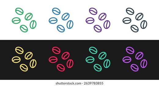 Set line Coffee beans icon isolated on black and white background.  Vector
