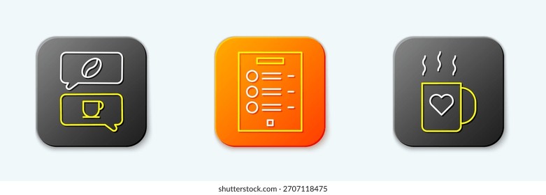 Set line Coffee and conversation, menu and cup heart icon. Vector