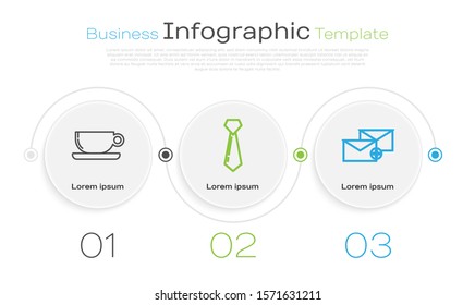 Set line Coffee cup flat, Tie and Envelope. Business infographic template. Vector