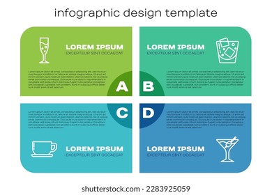 Set line Coffee cup, Glass champagne, Martini glass and whiskey. Business infographic template. Vector