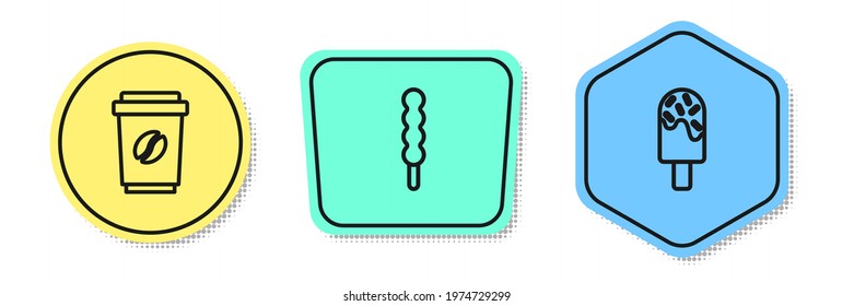 Set line Coffee cup to go, Lollipop and Ice cream. Colored shapes. Vector