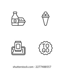 Set line Coffee cup to go, Food ordering on mobile, Online food and Ice cream waffle icon. Vector