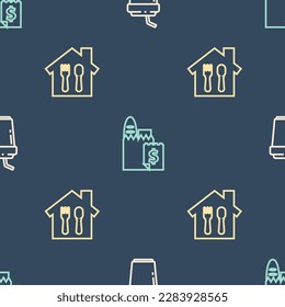 Set line Coffee cup to go, Online ordering and delivery and  on seamless pattern. Vector