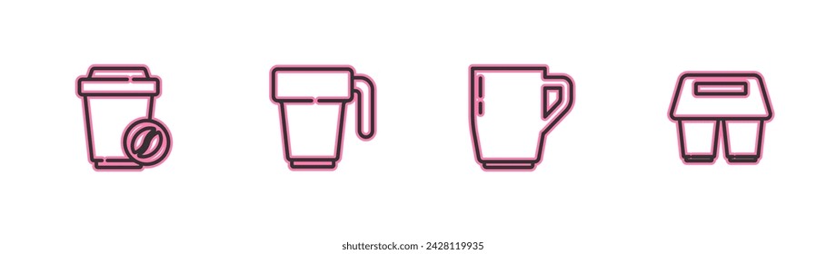 Set line Coffee cup to go, ,  and  icon. Vector