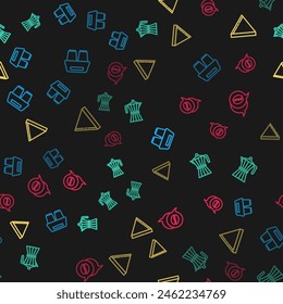 Set line Coffee cup to go, moca pot, paper filter and and conversation on seamless pattern. Vector